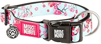 Max & Molly Urban Pets Smart ID Dog Collar - Soft Neoprene, Waterproof, Machine Washable, Power Buckle, Gotcha! QR Tag & Custom App Profile, Cherry Bloom M