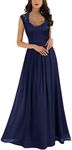 Miusol Women's Casual Deep- V Neck Sleeveless Vintage Wedding Maxi Dress (XX-Large, Navy Blue)