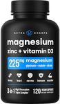 NutraChamps Magnesium Zinc & Vitamin D3 Supplement - Most Bioavailable Forms; Magnesium Glycinate, Malate, Citrate - Bone, Muscle & Heart Health, Immune Support - 120 Vegan Capsules