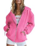 Jhsnjnr Womens Fall Clothes Long Sleeve Solid Sweatshirt Jacket Boyfriend Oversized Zip Up Hoodies Pink