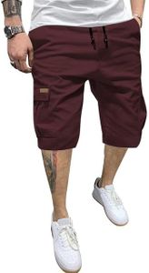 JMIERR Mens Casual Twill Cargo Shorts Cotton Drawstring Classic Cargo Chino Stretch Short with 6 Pockets for Men, US46(5XL), Red