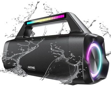 AKONE Altavoz Bluetooth, 80W Altavoz Bluetooth Potente, Bass y con LED, Altavoz portátil de Potente Sonido Estéreo con Graves Rodantes, Impermeable IP67, para Exteriores, Fiestas, Camping