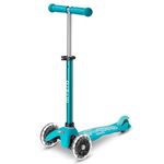 Micro Scooters | Mini Micro Deluxe LED Children's Scooter | Handlebar Adjustable | Light Up Wheels | 2-5yrs | Boys & Girls | Aqua