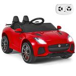 GYMAX Kids Ride on Car, 12V Battery Powered Licensed Jaguar F-Type SVR Toy Car with Remote Control, Music, Lights, USB/MP3/TF, Slow Start & Safety Belt, Children Electric Vehicle for Boys Girls (Red)