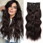 NAYOO Clip in Hair Extensions for Women 20 Inch Long Wavy curly Dark Brown Hair Extension Full Head Synthetic Hair Extension Hairpieces (6PCS, Dark Brown)