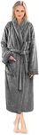 PAVILIA Premium Womens Plush Soft Robe Fluffy, Warm, Fleece Sherpa Shaggy Bathrobe, Gray, Large-X-Large