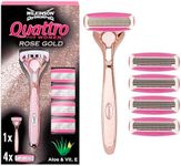 WILKINSON SWORD - Quattro For Women | Premium Metal Rose Gold | Razor Handle + 4 Blade Refills