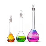 EISCO Premium Volumetric Flask Set - 50Ml, 100Ml & 250Ml - Class A, ASTM E288 - Superior Durability & Chemical Resistance - Glass Penny Stoppers - Borosilicate 3.3 Gl