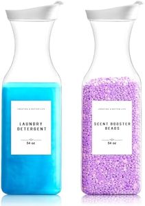 Laundry Detergent Dispenser Bottle 54oz with Waterproof Label for Laundry Detergent Soap Fabric Softener Bleach Scent Booster Beads, Sturdy PET Plastic Bottle for Laundry Room Decor 2 Pack White