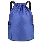 Dacitiery Drawstring Gym Bag, Gym Sack, Drawstring Backpack, Unisex PE Bags Drawstring with Outside Zipper, Sport Gym Sack Bring Two Side Pockets, Large Drawstring Bag(Large Blue)