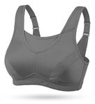 WingsLove Women's High Impact Sports Bra High Support Wireless Adjustable Plus Size for Large Breasts Grey