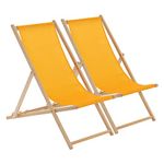 Harbour Housewares Folding Wooden Deck Chairs – Mustard – Pack of 2 – Adults Traditional Foldable Reclining Outdoor Canvas Sun Lounger Chair Seat for Garden Patio, Beach, Camping