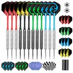 CareGames Steel Tip Darts, Professional Metal Darts,12pcs 18 Gram Darts Metal Tip Set with 12 Shafts,24 Extra Flights,2 Flight Protectors and Dart Sharpener,Metal Darts for Dartboard