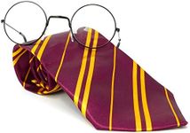 Skeleteen Wizard Glasses and Tie - Maroon And Gold Dress Up Tie and Black Round Glasses Set - 1 Pair