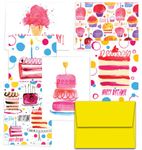 Note Card Cafe Happy Birthday Card with Envelopes | 72 Pack | Blank Inside, Glossy Finish | Perfectly Painted Birthday Designs | Bulk Set for Greeting Cards, Occasions, Birthdays