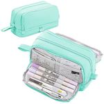 Large Capacity Pencil Case 4 Compartments, Pencil Case with Zipper Portable Handle, Aesthetic Pencil Case Stationery Organizer for Office College School Teen Girl Boy (4 Compartments-Light Green)