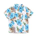 OCHENTA Big Boy's Floral Hawaiian Shirt Short Sleeve Button Down Casual Beach Aloha Tropical Party Dress Tops White Blue 150CM - 8-9 Years