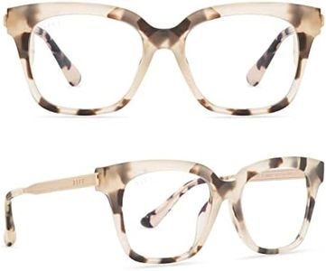 DIFF Bella XS | Designer Square Computer Blue Light Blocking Glasses for Women | Extra Small Petite face | Anti Eye Strain UV Protection | Cream Tortoise