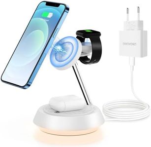 LINGHUANG Chargeur sans Fil 3 en 1 pour appareils Apple 15W Fast Mag Safe Charger Stand avec veilleuse pour iPhone 15/14/13/12,AirPods & iWatch pour iphone Chargeur de Chevet