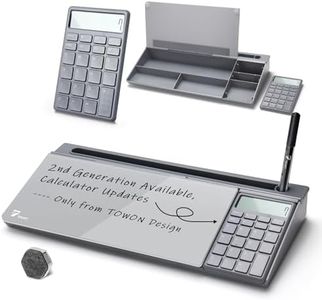 TOWON Desktop Glass Whiteboard with Basic Calculator, 12 Digit LCD Display, Desk Organizers with Accessories for Office, Home, School Supplies, Storage with Dry Erase Board Surface, Gray, 18'' x 6''