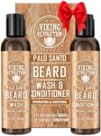 Viking Revolution Beard Wash and Beard Conditioner for Men with Argan Oil and Jojoba Oil - Beard Softener and Strengthener Beard Care Beard Shampoo and Conditioner with Ginseng Root (5oz, Palo Santo)