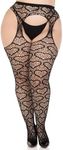 Leg Avenue Heart net suspender hose.,BLACK,1X-2X