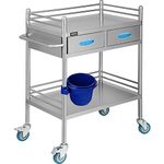 VEVOR 2-Layer Lab Medical Cart with 2 Drawer Stainless Steel Rolling Cart Lab Medical Equipment Cart Trolley for Lab Hospital Clinics Max Load 80kg