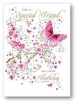 Nigel Quiney Special Friend Female Birthday Card - Pink Butterfly and Flowers - Eco-Friendly and Recyclable