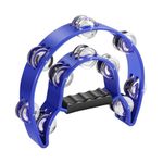 Flexzion Tambourine Metal Half Moon Musical Instruments Double Row Metal Jingles Hand Held Instruments Percussion with Ergonomic Handle Grip, Tambourines for Adults Church, Blue