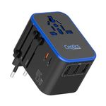 Ceptics Universal Travel Adapter, 45W International Power Adapter with PD & QC 3.0 Dual USB-C, 3 USB Travel Adapter Worldwide, Type I C G A Outlets 110V 220V A/C - EU Euro US UK (11-KU)