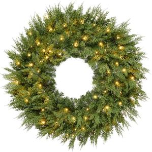 Best Choice Products Pre-Lit Cedar Cypress Christmas Wreath w/Twinkling LEDs, 60in Realistic Large Indoor/Outdoor Holiday Decor for Door, Plug-in