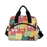 ALAZA Lunch Bags for Women Girls Boys, Cute Cats Colorful Pattern Insulated Lunch Box with Shoulder Straps and Handle, Crossbody Tote Lunch Bag for School Office