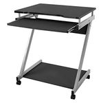 VASAGLE Computer Desk Mobile, Writing Desk Z-Shaped, PC Table for Small Spaces, Workstation whit Sliding Keyboard 4 Wheels, Easy Assembly, for Home Office Black LCD811B