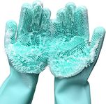 Silicone Dishwashing Gloves, Reusable Rubber Scrubbing Gloves for Dishes,Sponge Wash Cleaning Gloves with Scrubbers for Housework, Bathroom, Kitchen, Car, Pets. 1Pair (13.6" Large) (green)