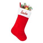 ULICO Personalized Christmas Stocking，Custom Name Family Stockings, 20” Large Red Velvet with White Soft Plush Cuff Xmas Stocking for Kids,Holiday Stocking for Fireplace Party Decoration(1 Pcs)