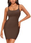 Irisnaya Women Shapewear Full Slip Tummy Control Cami Mini Under Dress Body Shaper Seamless Spaghetti Straps Lingerie (XX-Large,Brown-Round Neck)