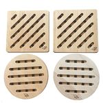 efo Wooden Trivets for Kitchen Worktops - Heat Resistant Wooden Pads Set of 4 (Square and Round 8x8 inch / 20x20 cm) – Non-Slip Wood Trivets for Hot Pans or Cooking Pots - Large Wooden Coasters