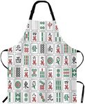 Beabes MaJiang Tiles Chef Apron 27 X 31 Inch Bamboos Dots Characters from 1 to 9 and Honors Mahjong Non-Pilling Bib Apron for BBQ Grilling Gardening with Adjustable Neck Strap