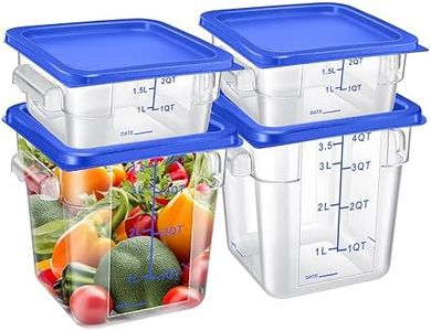 Barydat 4 Pcs Food Storage Container with Lids Set 2qt and 4qt Square Clear Commercial Containers with Scales Handles for Home Restaurant Kitchen Food Storage, Proof Dough, Marinating Meat (Blue)