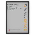 Wall Space A1 Black Frame | 59.4 x 84.1 cm A1 Black Poster Frame | Large Wooden A1 Picture Frame to fit A1 Poster - 594 x 841 mm Black Poster Frame A1 | Solid Wood | A1 Frame Black | A1 Frame 594x841