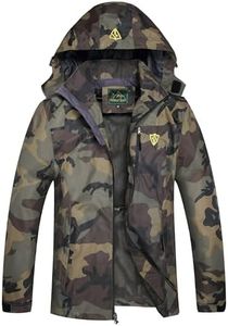 GIISAM Mens Windproof Jacket Waterproof Lightweight Mountain Sport Jacket for Men Hooded Windbreaker Raincoat(Green Camo,S)