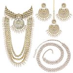 Peora Combo of Kundan Faux Bead Necklace Set with Adjustable Waist Belt Kamar Bandh Gift for Women