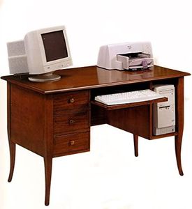 Mar.c.a. Design - Scrivania, Scrittoio, Porta Computer, in Toulipier, Stile classico, finitura Noce Scuro, 3 cassetti in Legno - Mis. 130x75x81 cm.