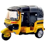 PLUSPOINT Auto Rickshaw Toy,with Pull Back Action City Traffic Vehicles Public Transport Toy with Light and Sound for Aged 3 4 5 6 Boys and Girls,Kids Party Favors Gifts (Yellow)