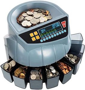 MUNBYN Coin Counter Machine, Coin Sorter Machine, 1¢, 5¢, 10¢, 25¢, 50¢ and Dollar, 250 Coins/min, Compatible with Printer, Batch Mode Change Counter Machine, 6 Bins and Tubes Roller