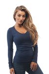 Hollywood Star Fashion Women's Long Sleeve V-Neck Tee Tank Top Shirt,Medium,Navy