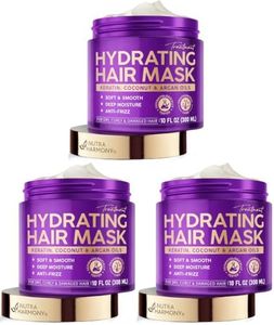 NUTRAHARMONY Hydrating Hair Mask for Dry, Damaged & Curly Hair – Keratin Treatment, 10oz (Pack of 3)