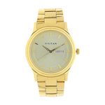 Titan Analog with Day and Date Quartz Champagne Dial Metal Round Stainless Steel Strap watch for Men-NS1650YM06