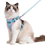rabbitgoo Cat Harness and Leash for Walking, Escape Proof Soft Adjustable Vest Harnesses for Cats, Easy Control Breathable Reflective Strips Jacket, Light Blue&Pink, M