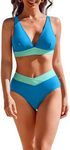 AI'MAGE High Waisted Bikini Set for Women Tummy Control Women's Two Piece Bathing Suit V Neck Sexy Color Block Swimsuit 2025